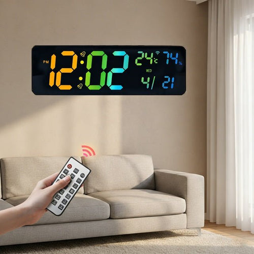 13.7" RGB Digital Wall Clock - Large LED Display with Remote & Night Light - Bella's Home