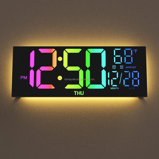 13.7" RGB Digital Wall Clock - Large LED Display with Remote & Night Light - Bella's Home