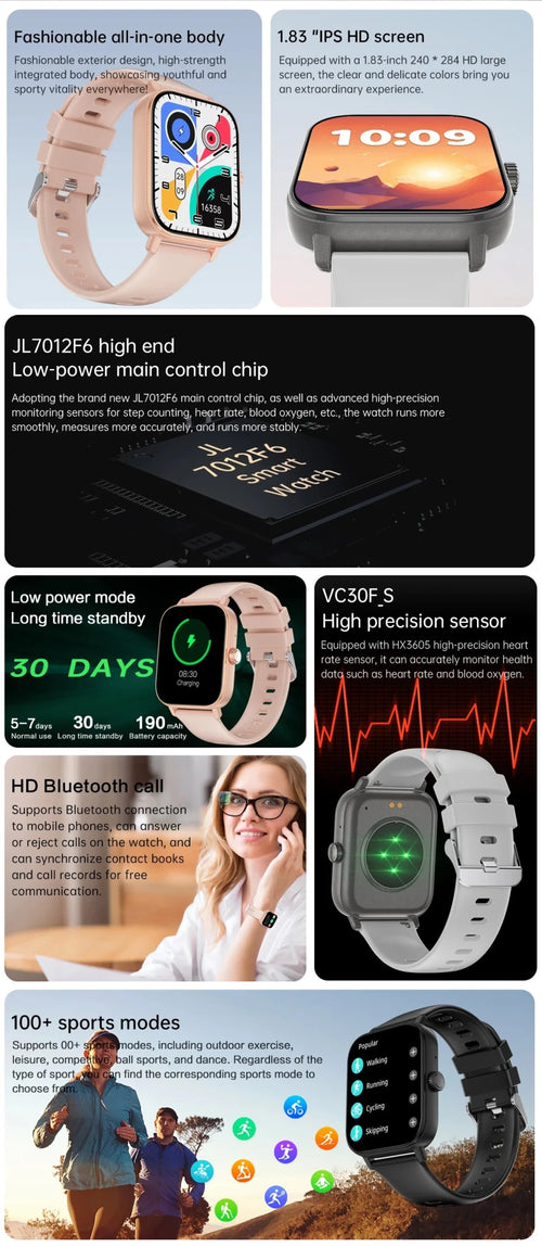 1.83" HD Smart Watch - Waterproof Fitness Tracker with Bluetooth Calling - Bella's Home